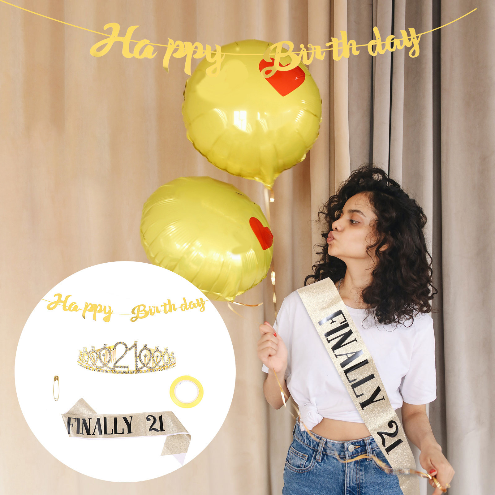 Birthday Sash Glitter - 1Set Birthday Crown Glitter Banner Party