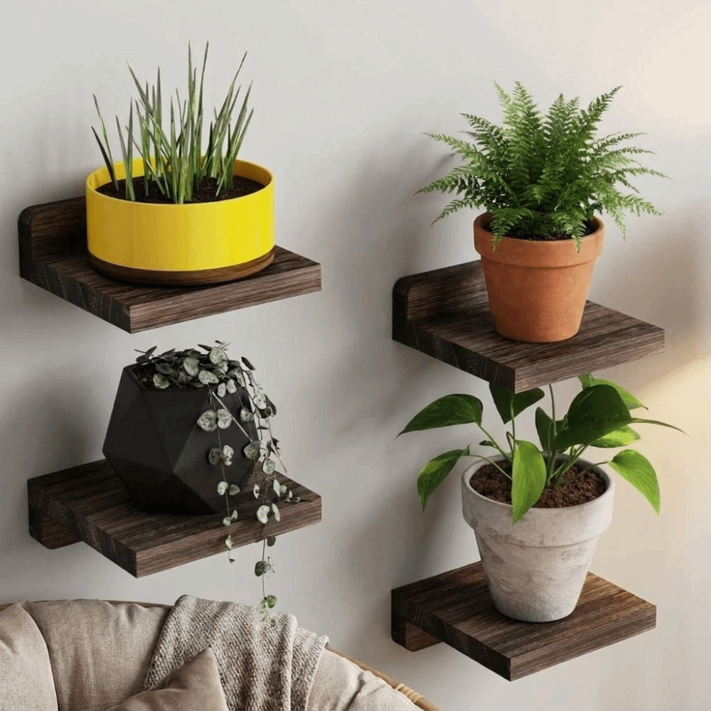 4PCS Wood Small Floating Shelv - Flower Wall Panel 评论和价格