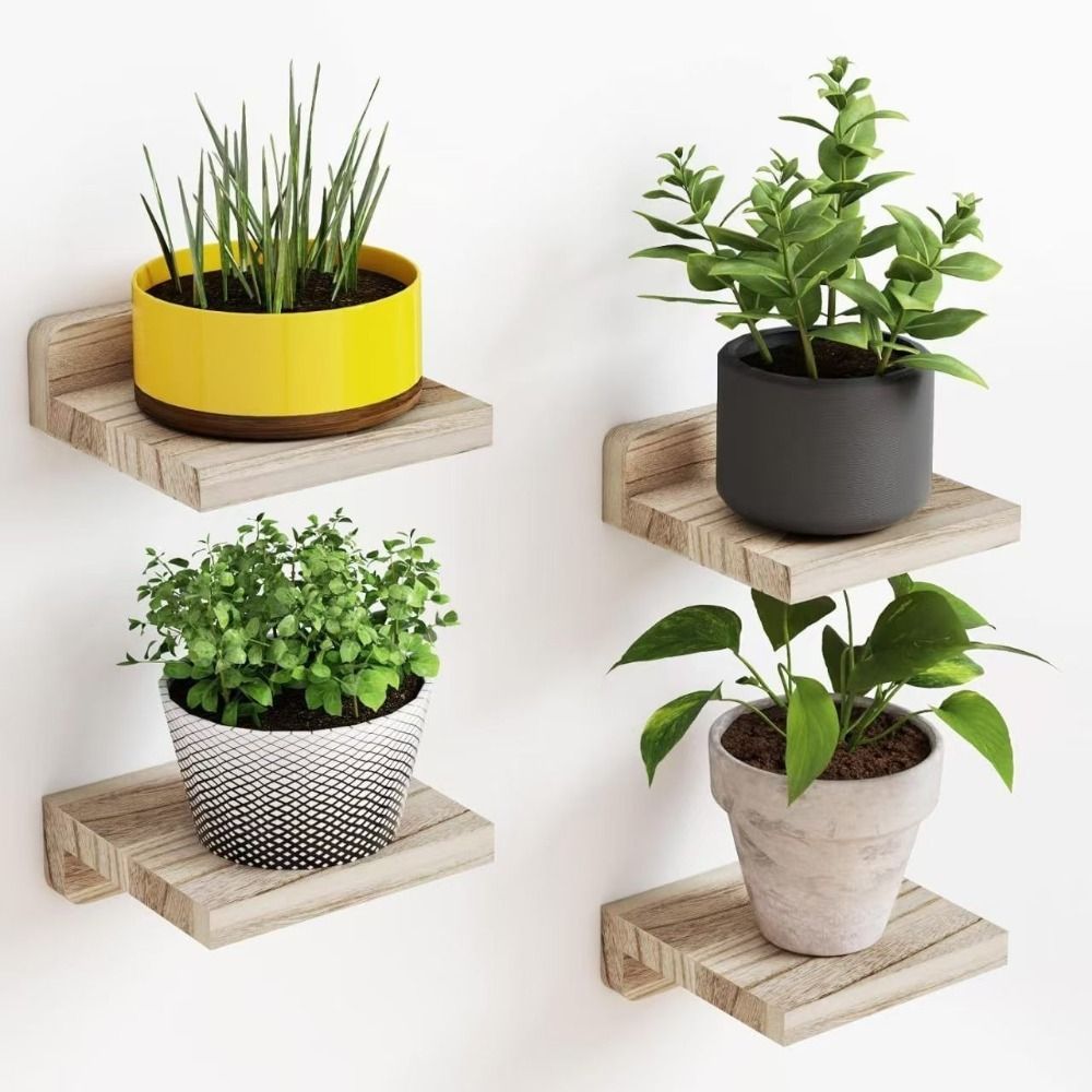 4PCS Wood Small Floating Shelv - Flower Wall Panel 评论和价格